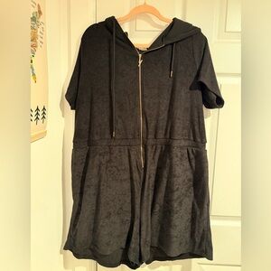 YITTY Black Hooded Romper with Gold Zipper